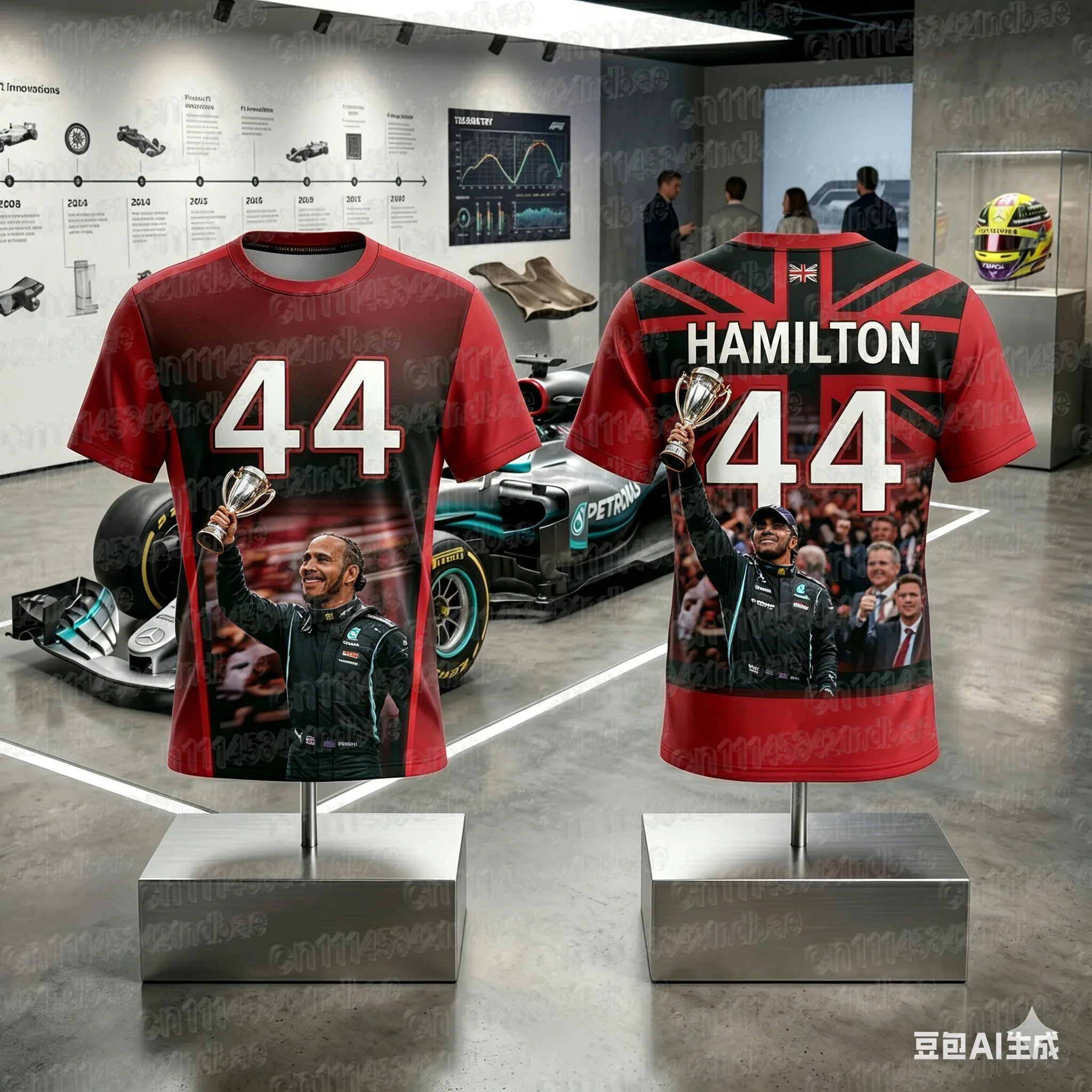 Lewis Hamilton # 44 Racing T-shirt, Bicycle Racing 3D Printed Pattern T-shirt, Casual Breathable Short Sleeve Top, Family Style