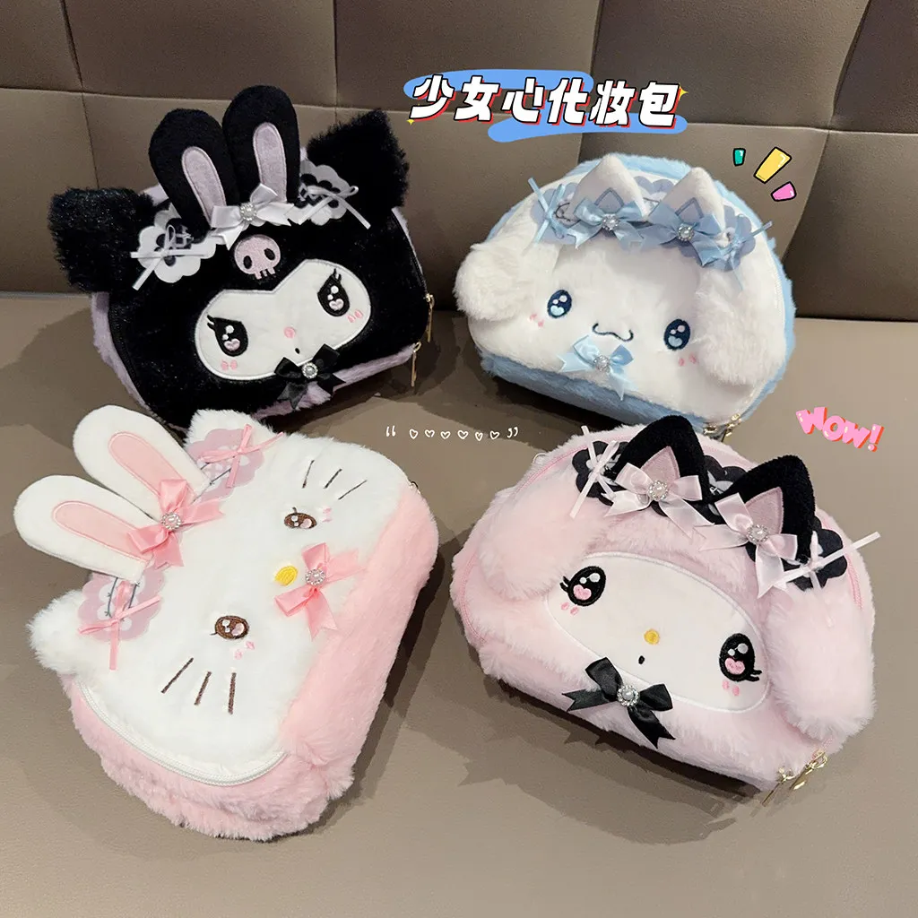 

Kawaii Anime Plush Cosmetic Pouch - Cinnamoroll Kuromi Hello Kitty My Melody Soft Makeup Bag for Daily Use And Travel Girl Gift