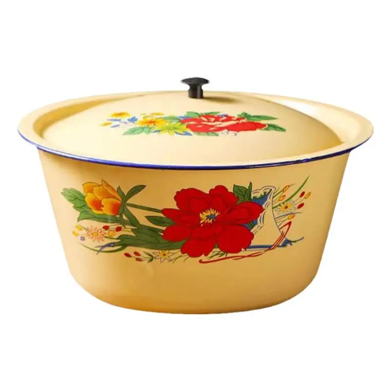 1Pcs Practical Vintage Iron Enamel Basins Retro Enamelware Bowls Tureen Pots Fresh-Keeping Basin Instant Noodles Bowl Soup Basin