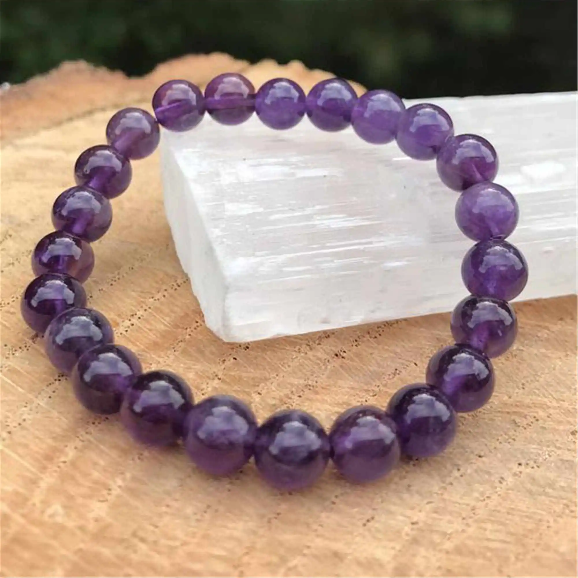 6mm Mixed Amethyst Gemstone Elastic Round Beads Bracelet 7 Inch Wear Teens Gift Eco-Friendly Link Charm Party Prayer