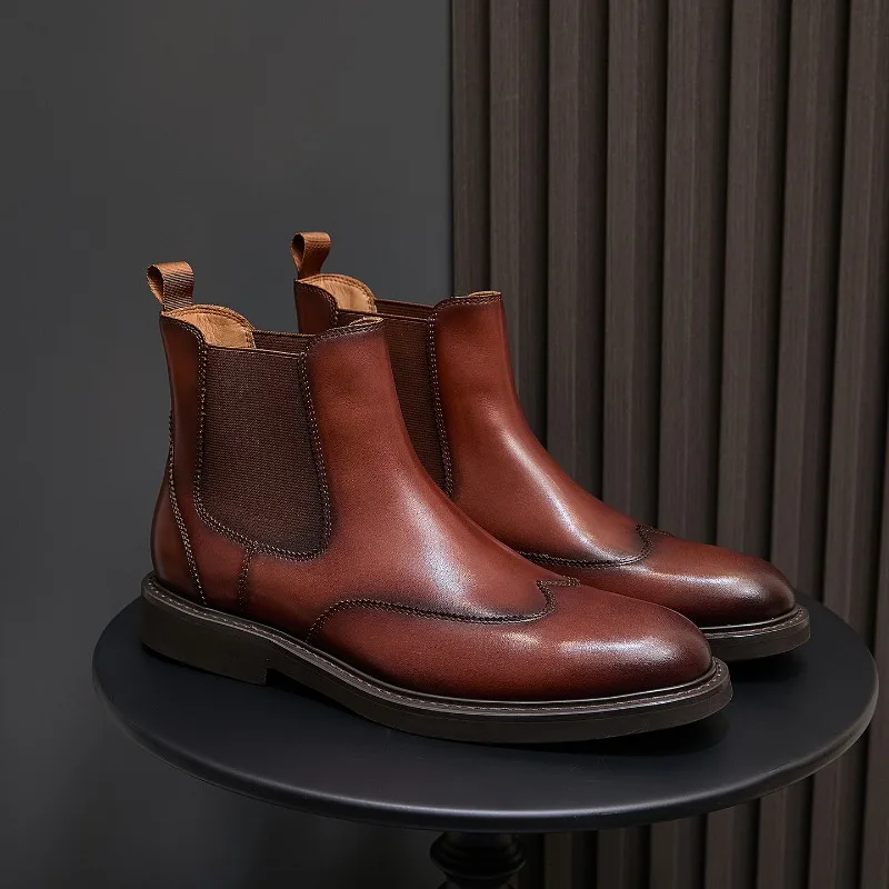 British Style Mens Chelsea Boots Luxury Handmade 2026 Autumn Genuine Leather Elegant Wedding Social Party Shoes Male Size 44
