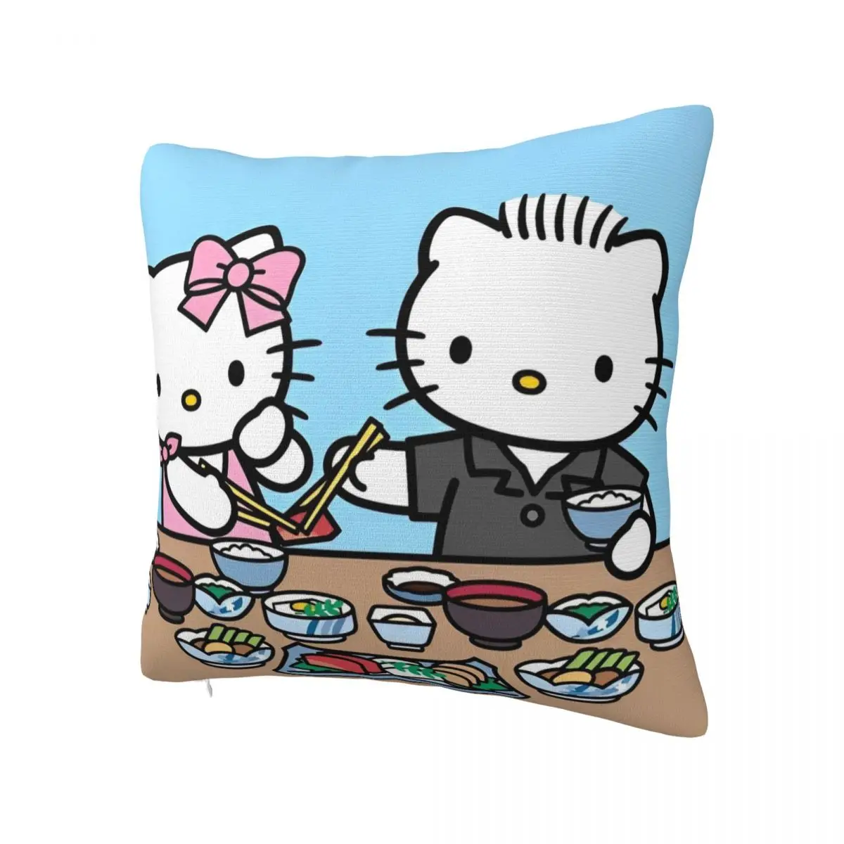 Official Hello Kitty And Father Eating Pillowcase Printed Polyester Cushion Cover Decorations Pillow Case Cover Home Square 40cm