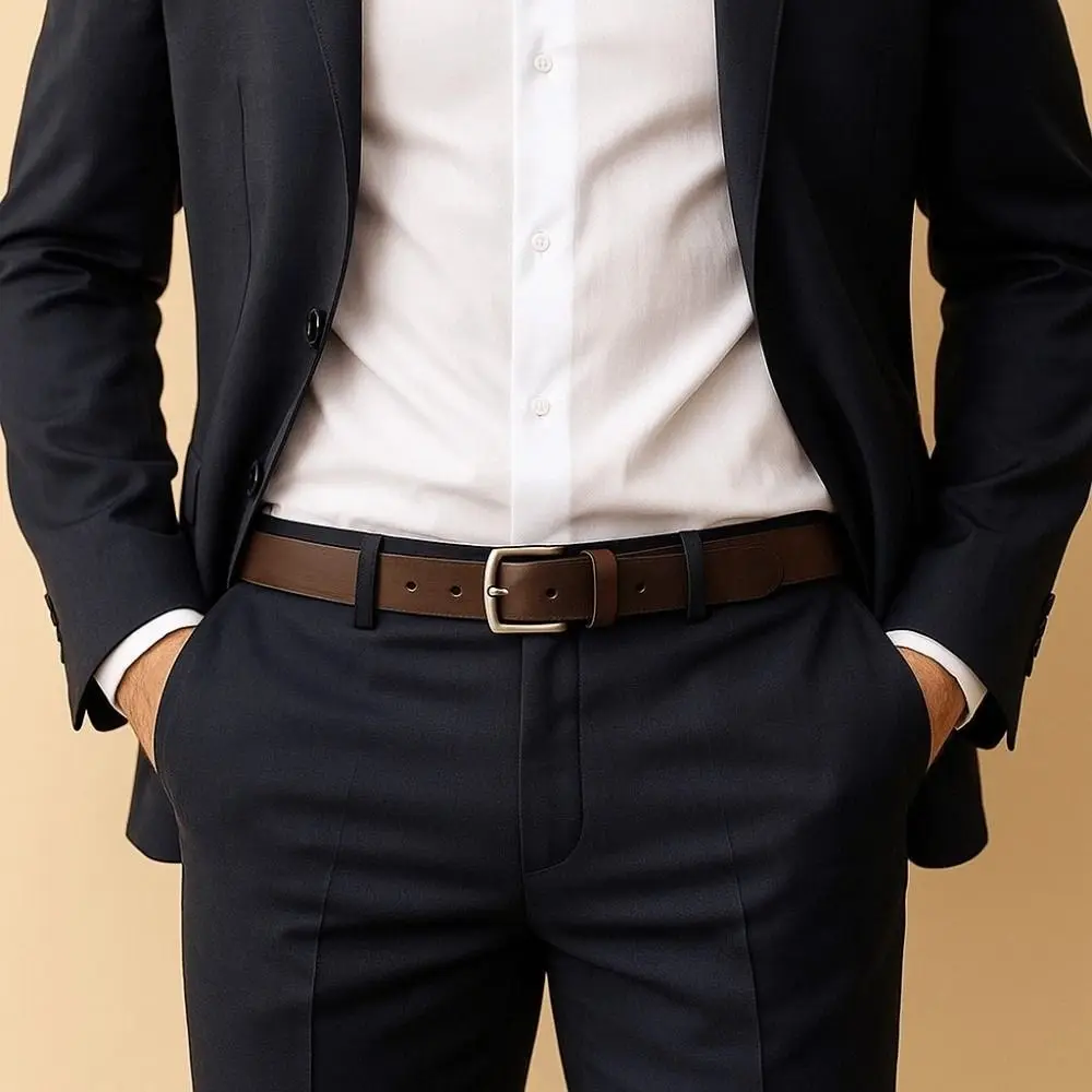 調節可能な合金メンズワイドベルトテクスチャスクエアバックル本革ベルト耐久性のあるブラウンジーンズウエストバンドボーイズ