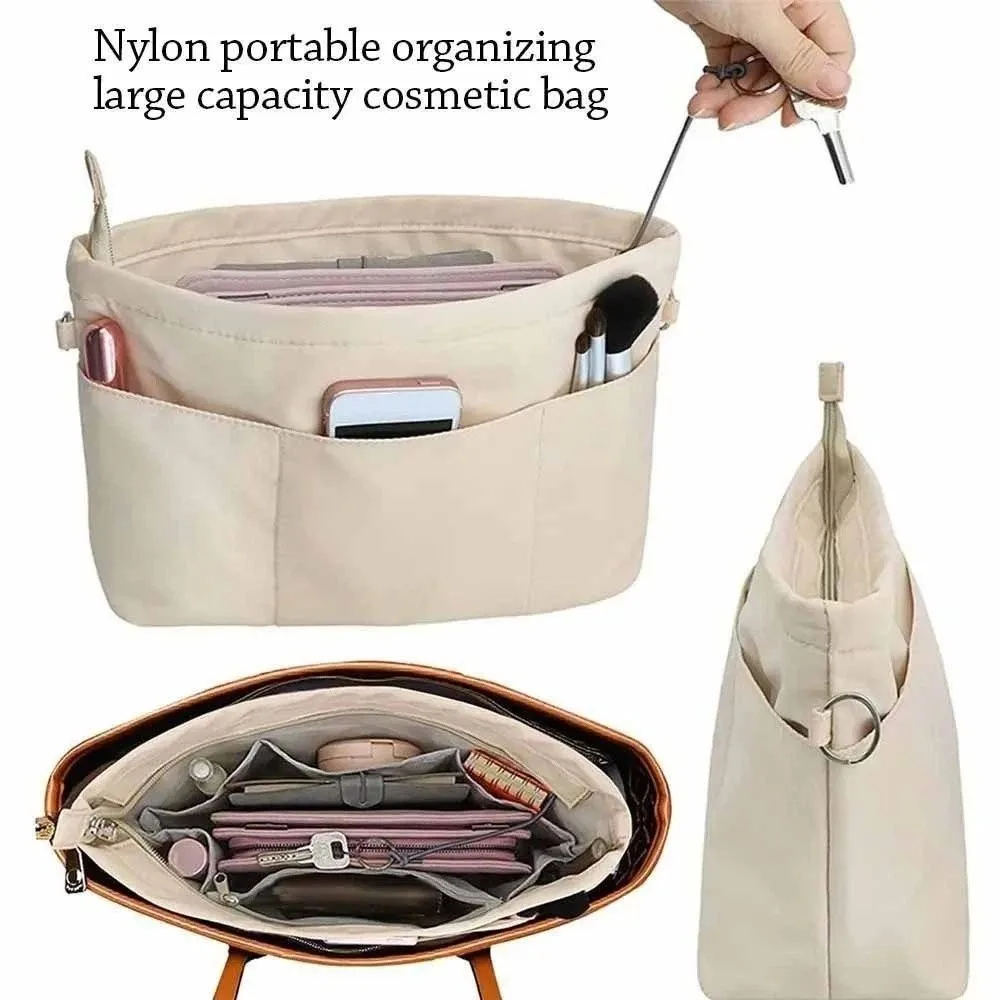 Cosmetic Organizer Insert Bag with Zipper Multifunctional Multi-Pocket Handbag Solid Color Storage Bags Inner Bag Women