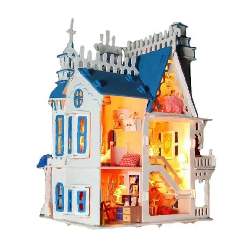 3D Sunshine Alice Dream Villa zamek światło Miniatura domek dla lalek DIY drewniane meble ręcznie robione klocki budowlane