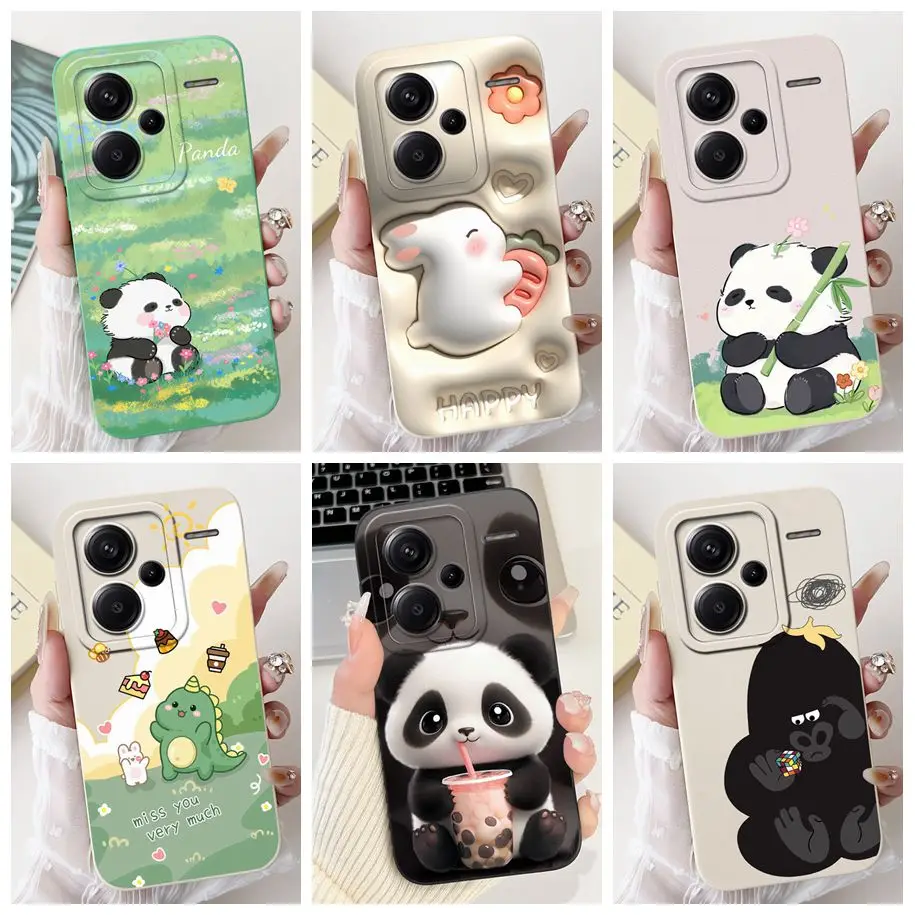 For Xiaomi Redmi Note 13 Pro Plus 5G Case Lovely Cartoon Panda Rabbit Square Silicone Fundas Cover For Redmi Note 13 Pro+ Bumper