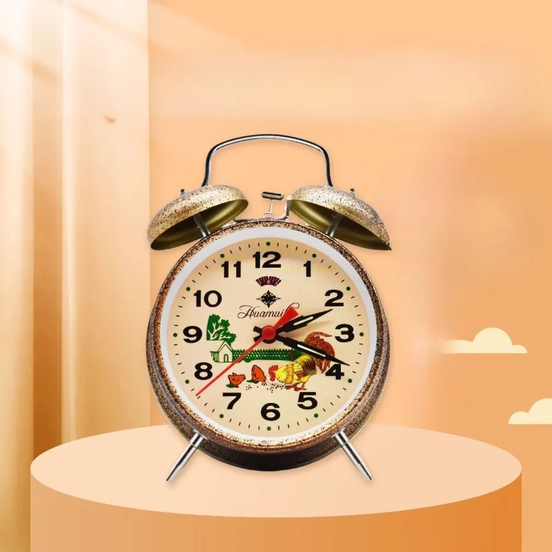 Iron Alarm Clock Clockwork Loud Bedside Table Alarm Clock Creative Retro Portable Bedroom Watches Luxury Home Decor Furniture