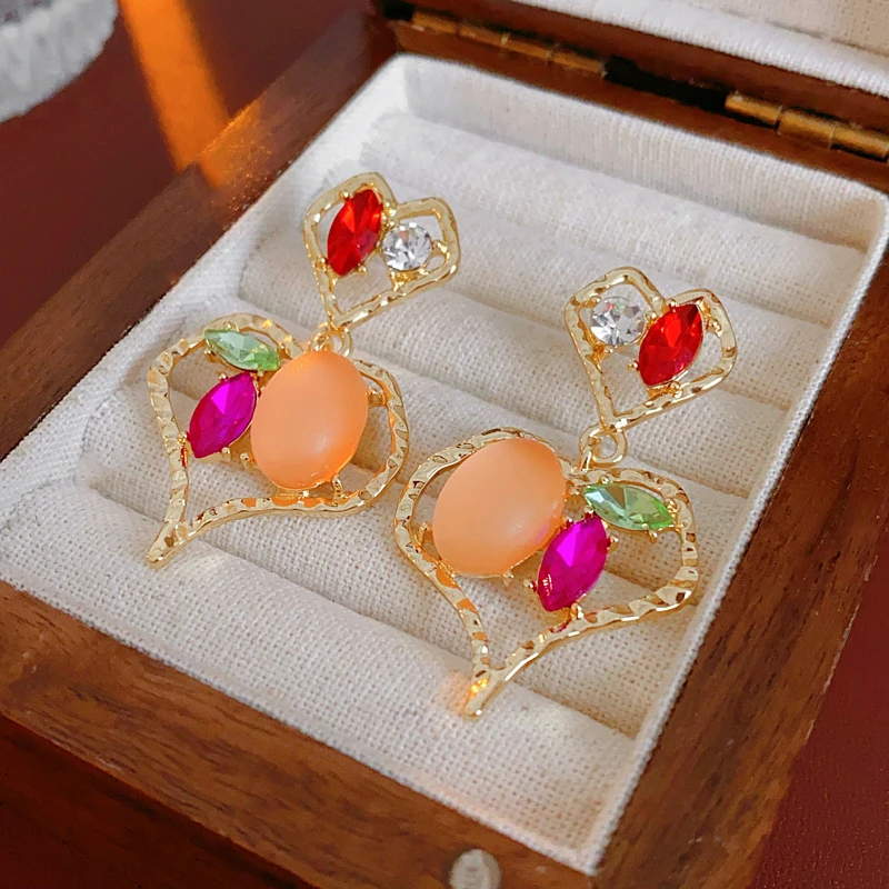 Heart Inlaid Rhinestone Earrings for Women Korean Girl Heart Drop High-grade Temperament Female Accessories Wedding Gifts
