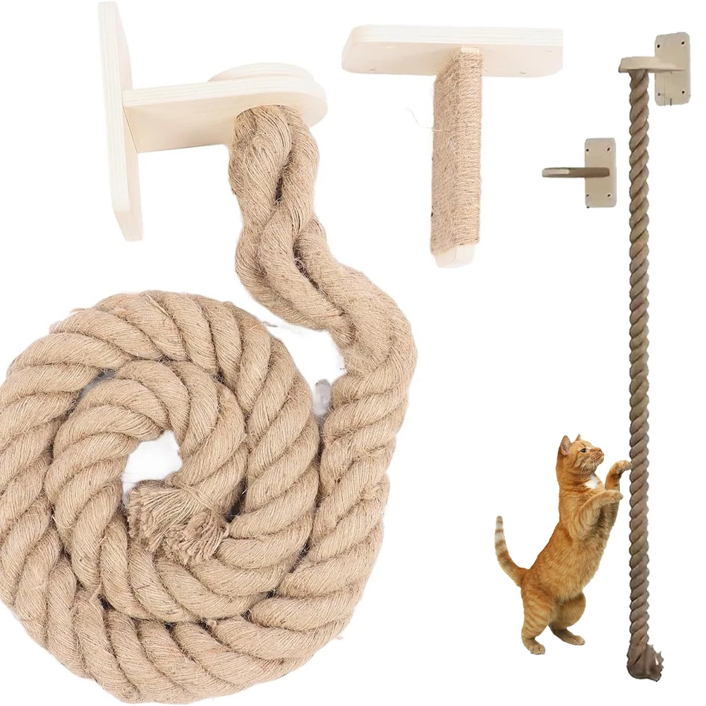 

Climbing Training Rope with Wood Platform Wall Mounted Rope Claw Grinding Tool for Cat Furniture Scratcher Play Equipment
