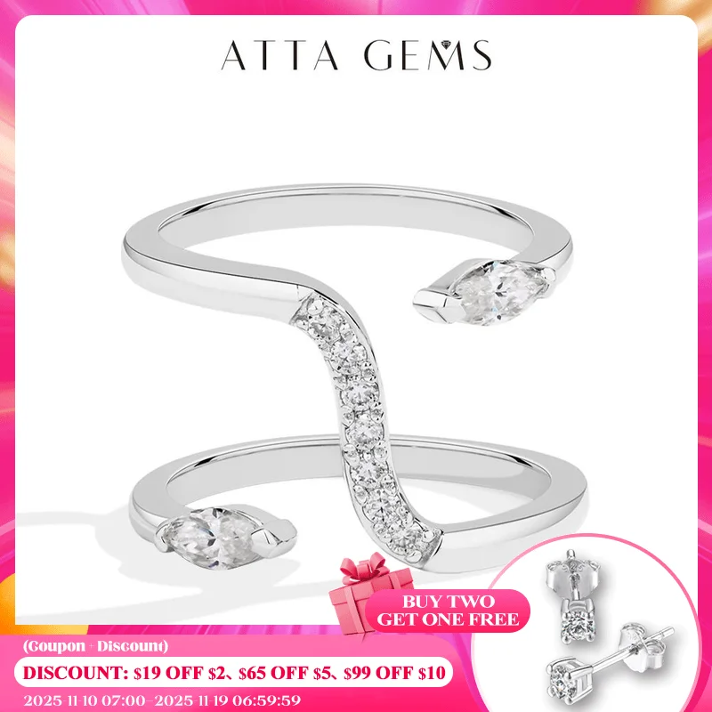 

ATTAGEMS Exquisite Full Moissanite Ring D VVS1 Double Snake Shape for Woman Men S925 Sterling Sliver Birthday Gift Party Jewelry