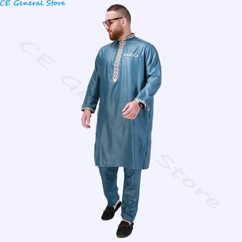 Traditional Islamic Clothing Eid Jubba Thobe Arab Abaya Caftan Muslim Sets Robes Men Fashion National Retro Style Suit Ramadan