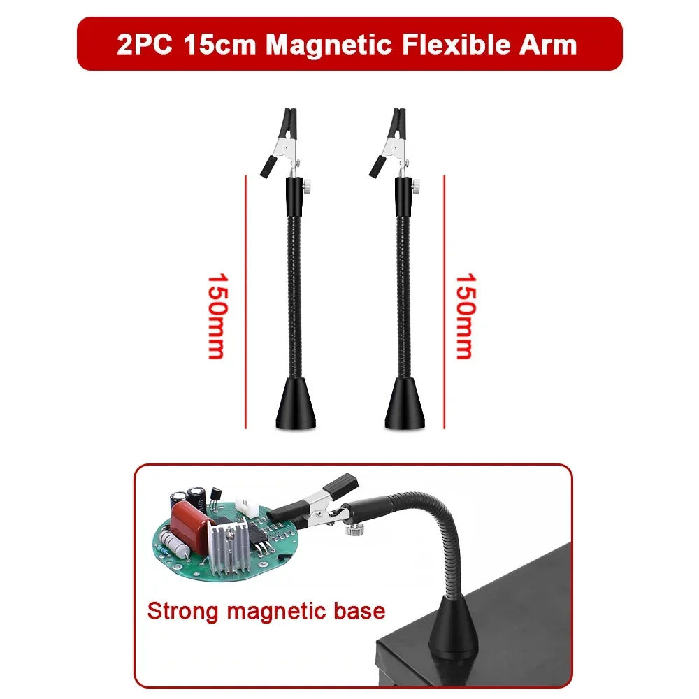 NEWACALOX Soldering Third Hand Tool with Strong Magnetic Base 2pc Flexible Arms Soldering Station PCB Holder 10PC Alligator Clip