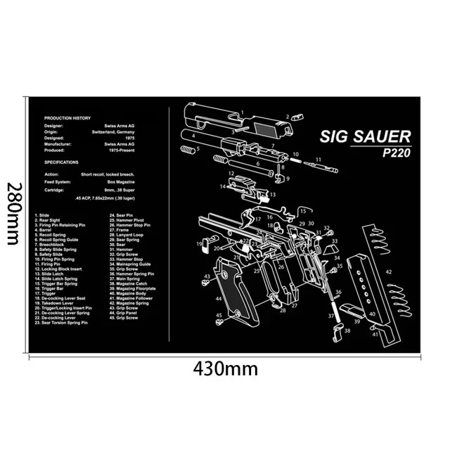 Gun Cleaning Rubber Mat Mouse Pad For Pistol Sig Sauer P220 P226 P229 P320 P365 1911 Glock 43 M92 HK USP Browning