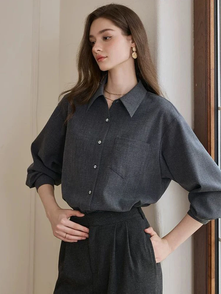 

Minimalist Long Sleeve Women Basic Shirt 2025 Spring Button Up Solid Color Cotton Office Shirts Female Cardigan Clothing