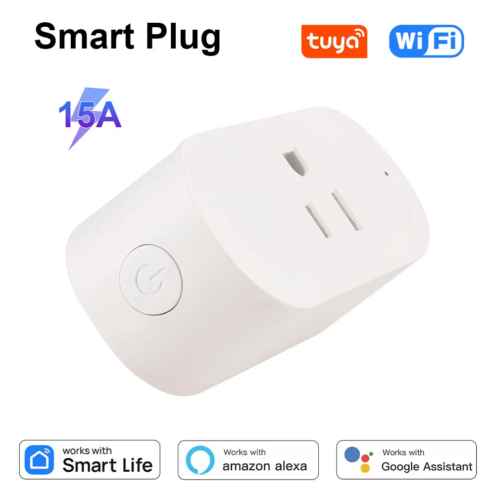 Tuya Smart Plug La salida WiFi estándar de EE. UU. 15A funciona con el control remoto de la aplicación del asistente de Google Alexa