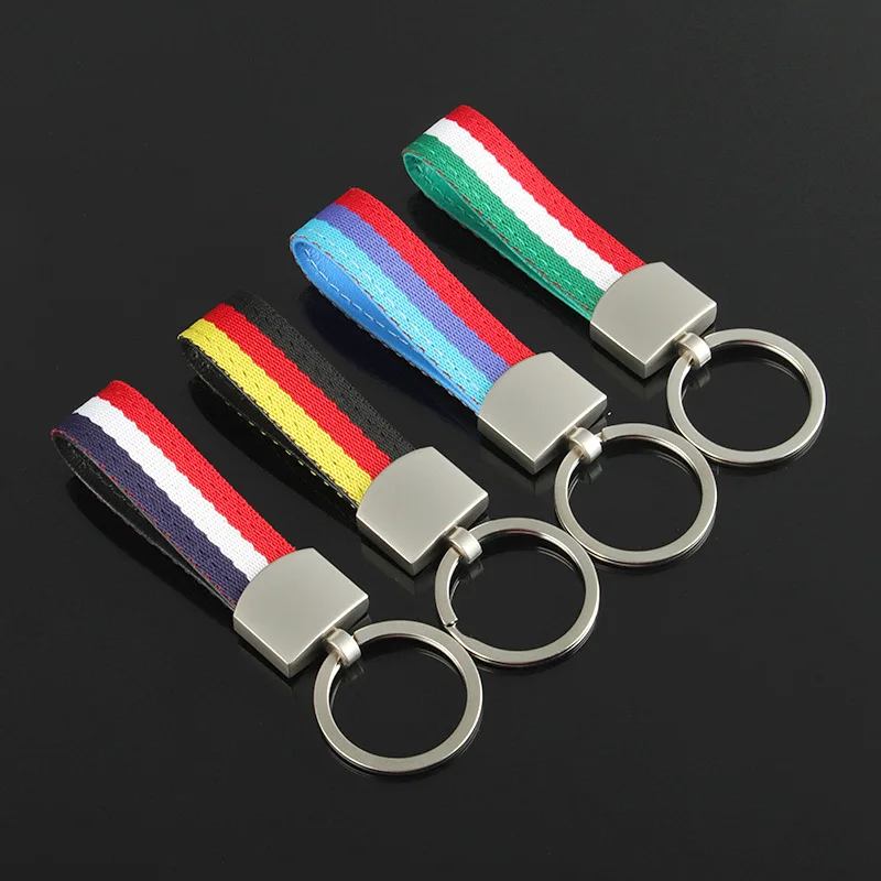 1Pc Nylon Woven Flag Keychain Metal Key Ring For BMW Germany Italy Flag Car Interior Decor Accessories