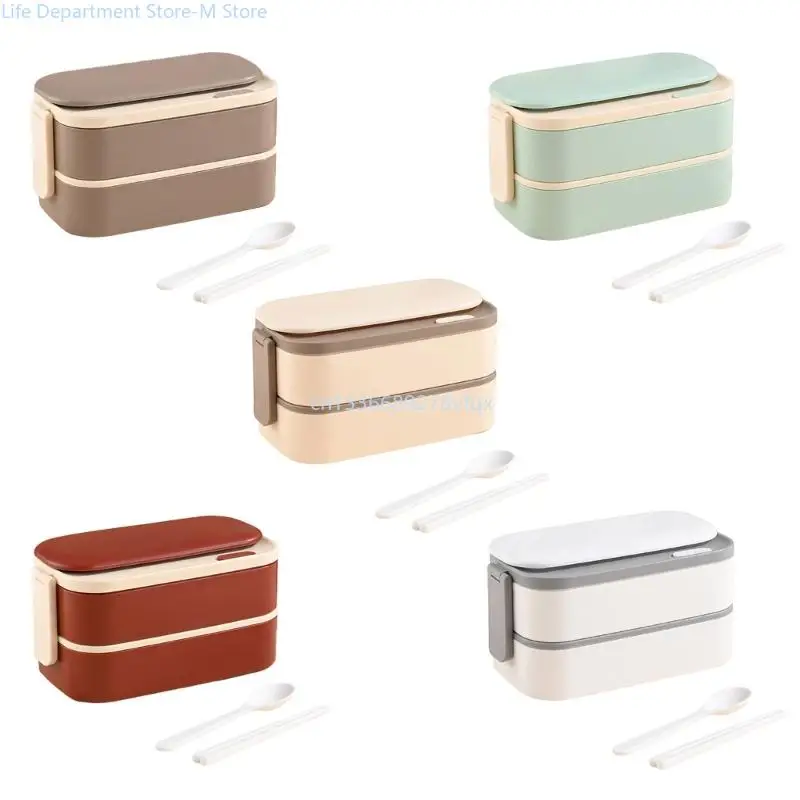 

Stainless Steel Lunch Box with Spoon Fork Student Office Microwave Oven Bento Boxes