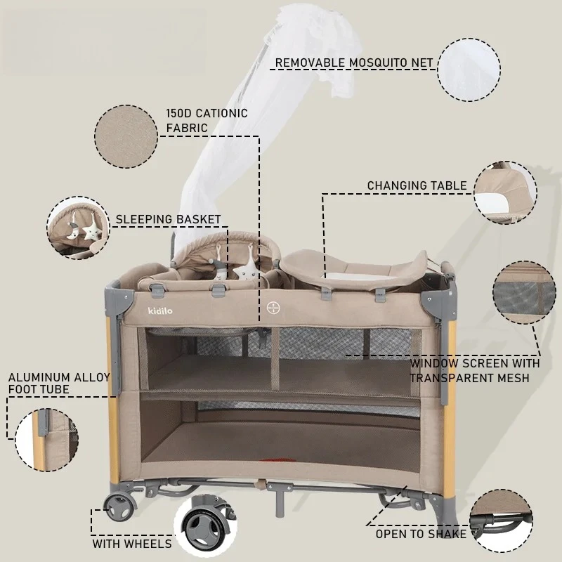 الفاخرة السرير سرير الوليد طوي السفر لعب الطفل سرير محمول 3 في 1 مجموعة الحديثة ناموسية لغرف النوم T-703M