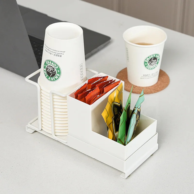 

Desktop Disposable Cup Holder Coffee Sugar Milk Tea Leaf Compartment Multipurpose Organizer Bar Tea Bag Storage Rack