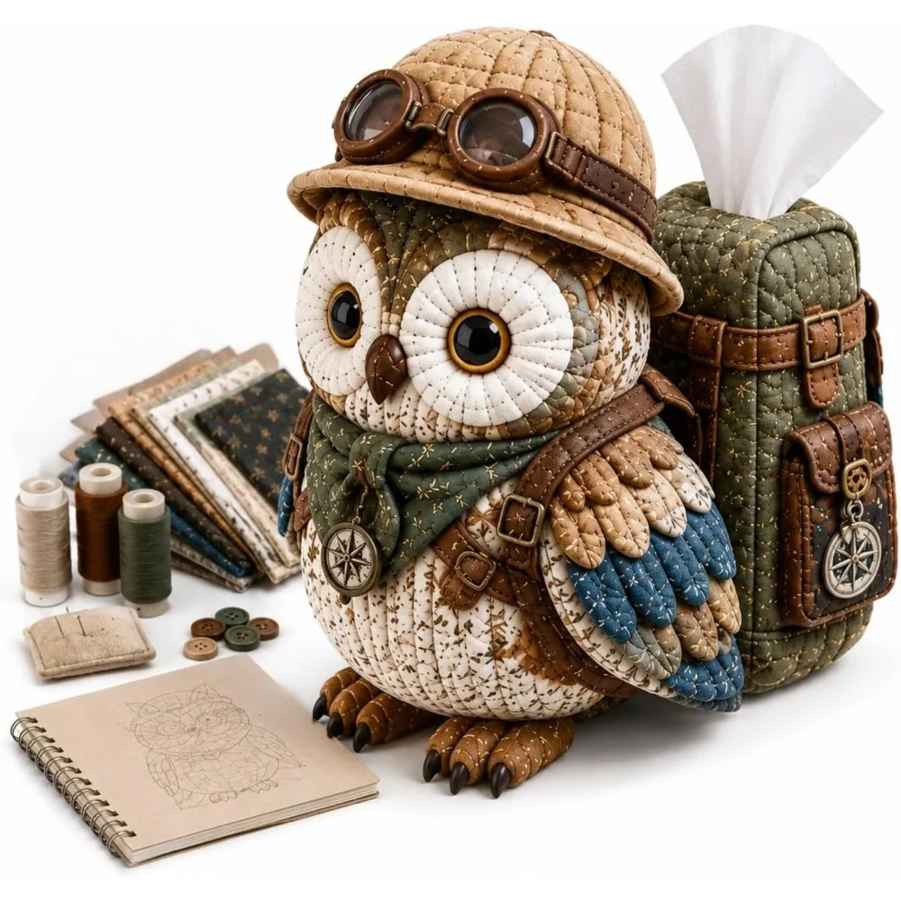 New Owl Shape Quilted Tissue Box Patchwork Handmade Style DIY Sewing Kit Fabric Quilted Patchwork Animal Kit Craft Project