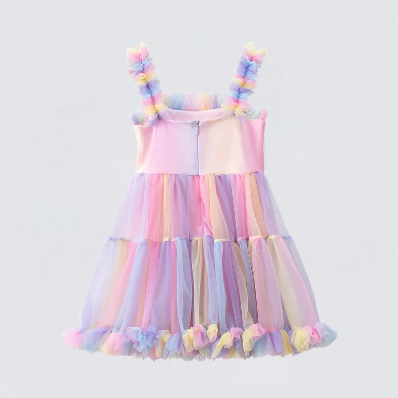 Baby Girls Tutu Dress Sleeveless Strap Rainbow Princess Girls Birthday Party Dress Children Kids Halloween Party Perform Costume