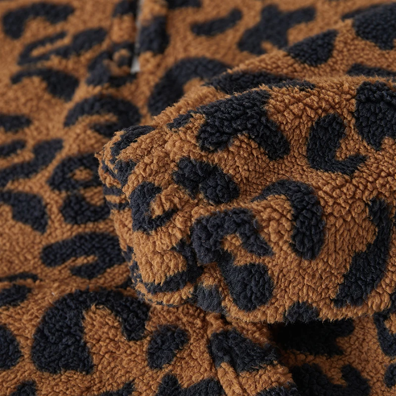 Suefunskry Toddler Girl Boy Winter Warm Coat Fuzzy Long Sleeve Stand Collar Leopard Print Zipper Closure Kid Outwear 3-7Years image 6