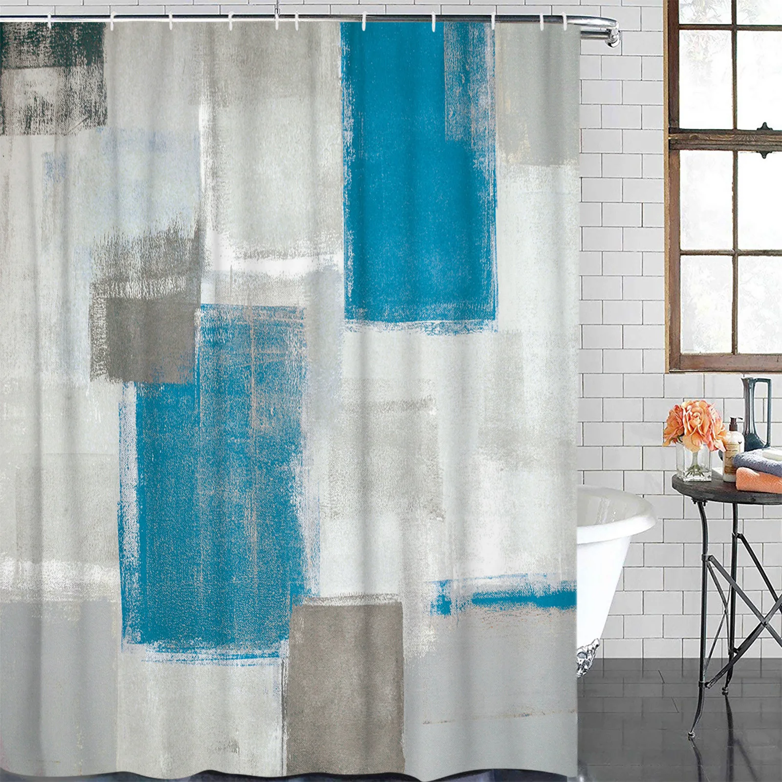 Blue Smudge Paint Abstract Texture Waterproof Bathroom Decoration Shower Curtain Printed Bathtub Curtains Bathroom Accessories