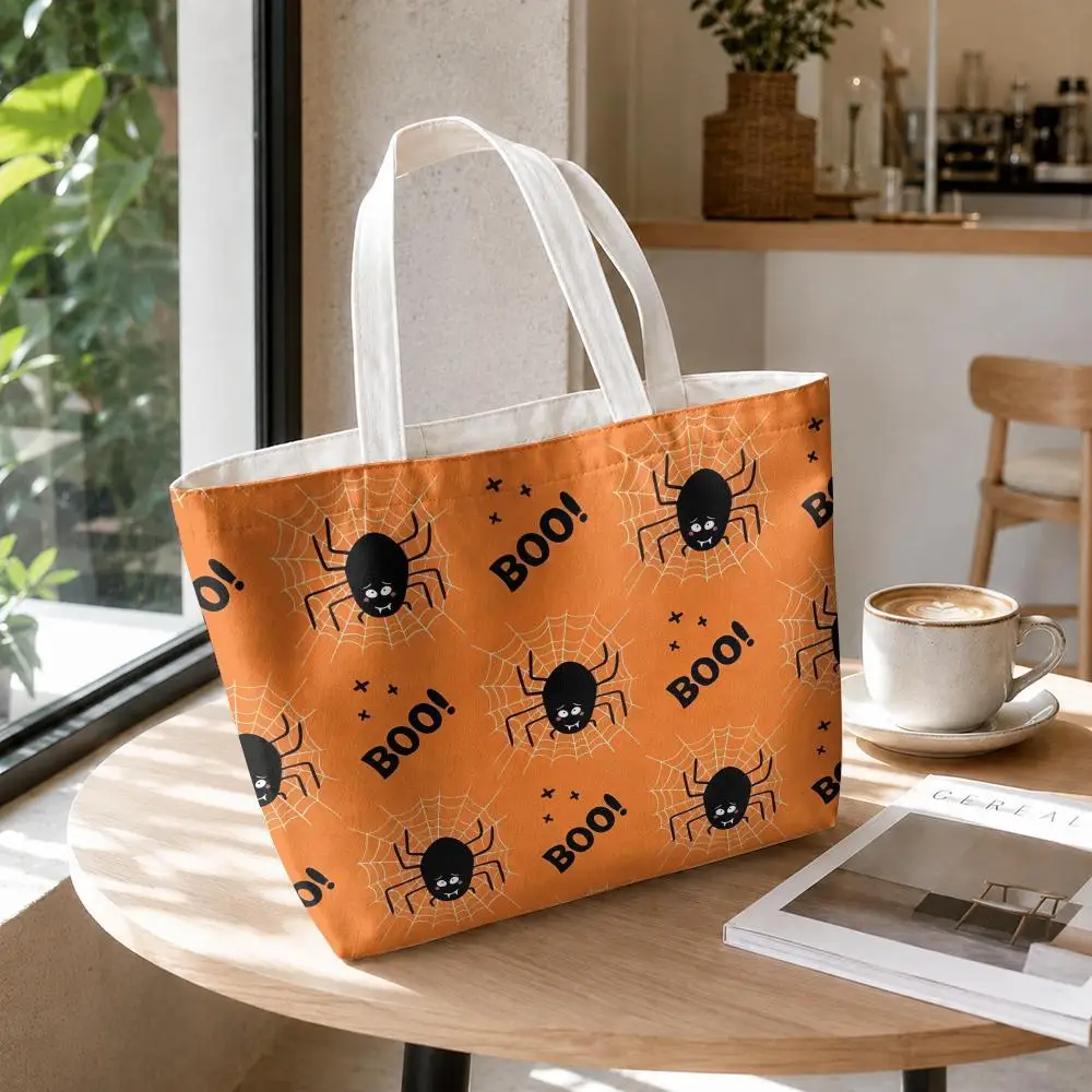 Halloween scary spider web Storage Bags 2-Piece Set Double-Sided Printed Canvas Tote Bags with Zipper Shopping Shoulder Handbags