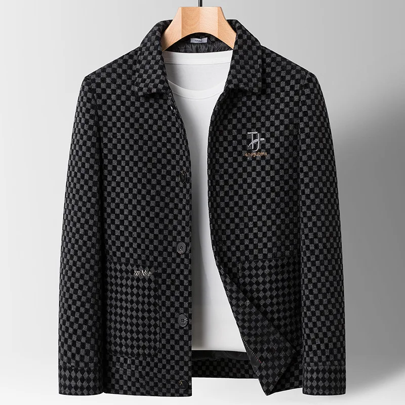 Plaid Business Wool Jacket Men Winter Coats Chessboard Quilted Jackets Lapel Casual Blazer Warm Woolen Tops New Urban Outerwear