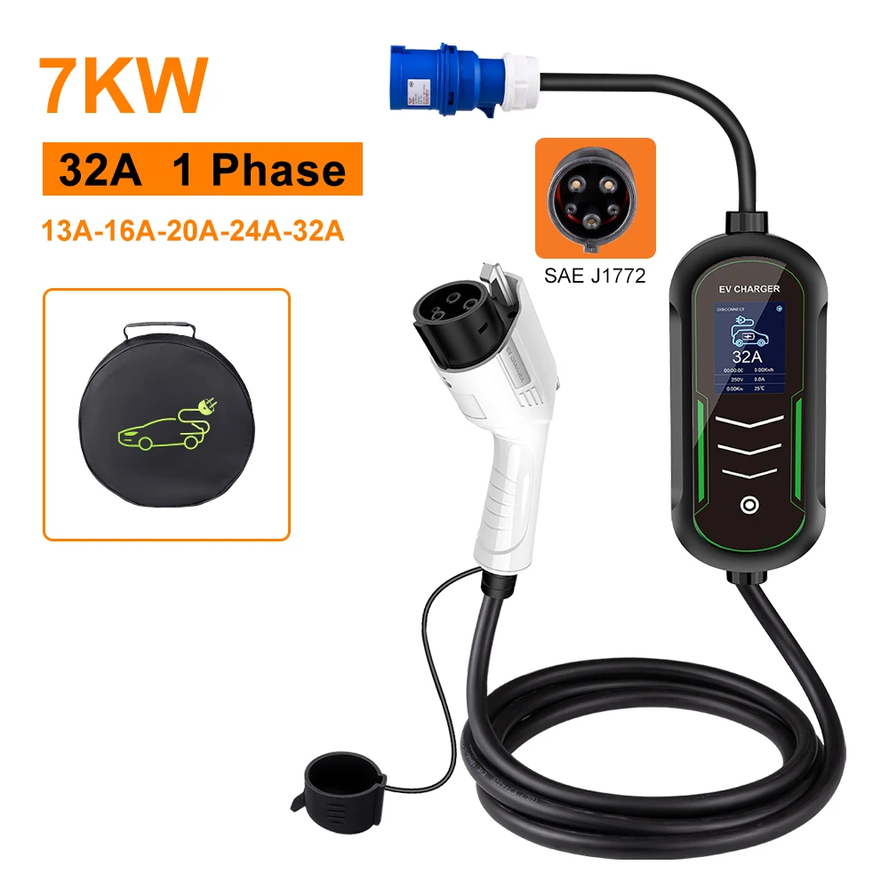 

EV Portable Charger Appointment time Type 1 J1772 Charger Cable WallBox 7KW 32A Adjustable Current Fast Charger For Electric Car