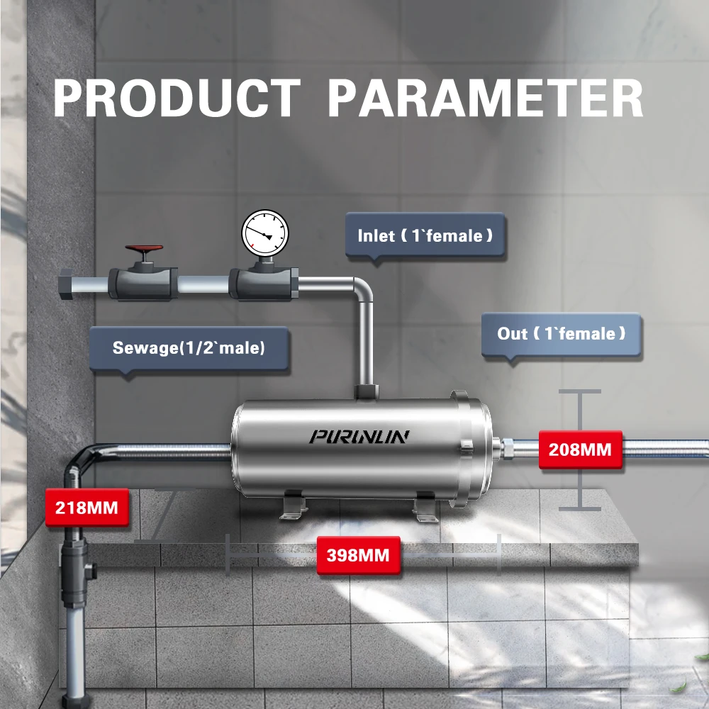 Purunlin 3000L/H 304 الفولاذ المقاوم للصدأ التجارية المنزل المطبخ المشروبات مستقيم PVDF الترشيح الفائق تنقية تصفية