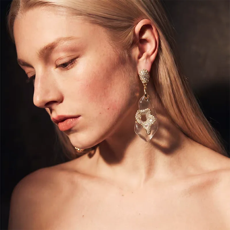 Transparent resin irregular statement earrings for women clear acrylic party earrings chunky big oversized  luxury jewelry