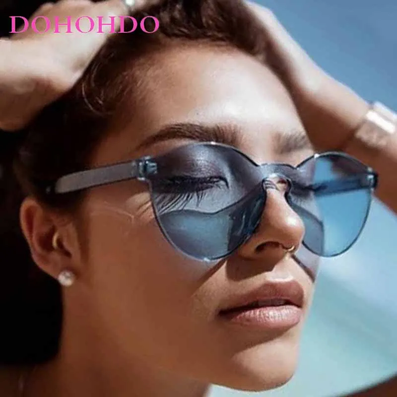 

DOHOHDO Rimless Sunglasses Women Ocean Color Lens Sun Glasses Colorful Round Frame Transparent Shades UV400 Oculos De Sol Gafas