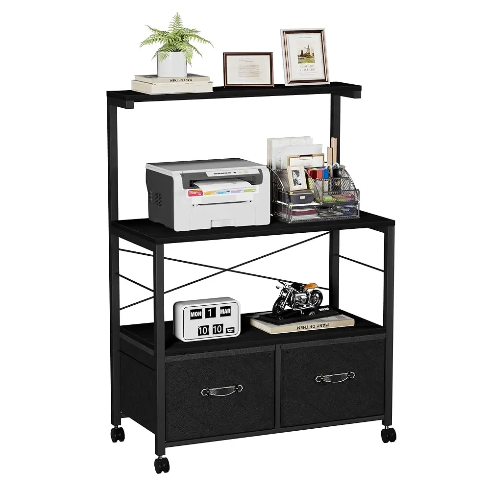 

Large Printer Stand On Brakble Castors, Mobile File Cabinet With 3 Tier Shelf, 2 Drawer Lateral File-Cabinet For Filing
