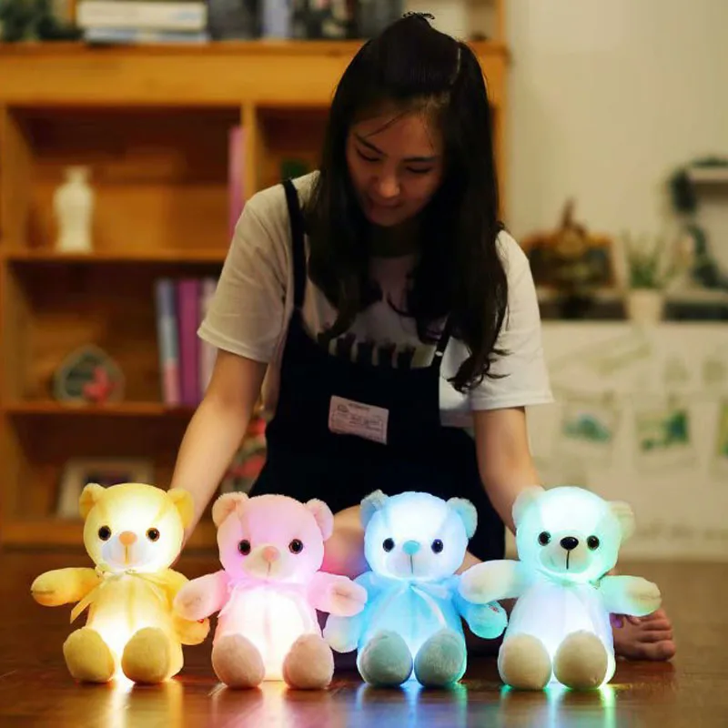 Luminous 25/30/50cm Creative Light Up LED Colorful Glowing Teddy Bear Stuffed Animal Plush Toy Kids Christmas Birthday Gifts