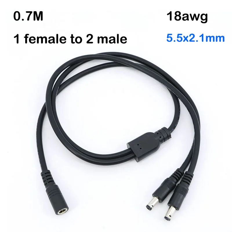 70cm 18awg 12V DC Power Supply Splitter Plug 1 Female to 2 way Male connector Camera Cable CCTV Accessories Adapter