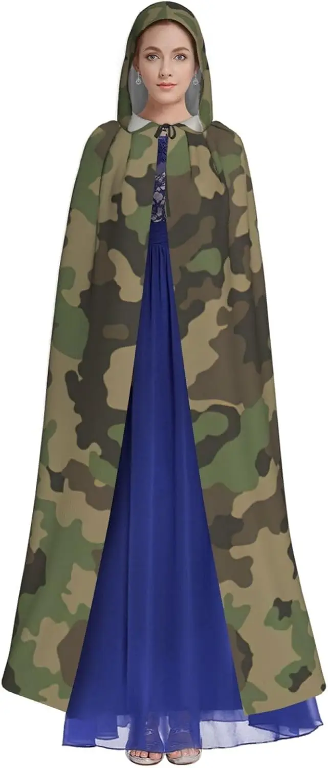 Green camo print Adult Hooded Cape Carnival Festival Cape Cosplay Robe Costume party Gothic Carnival