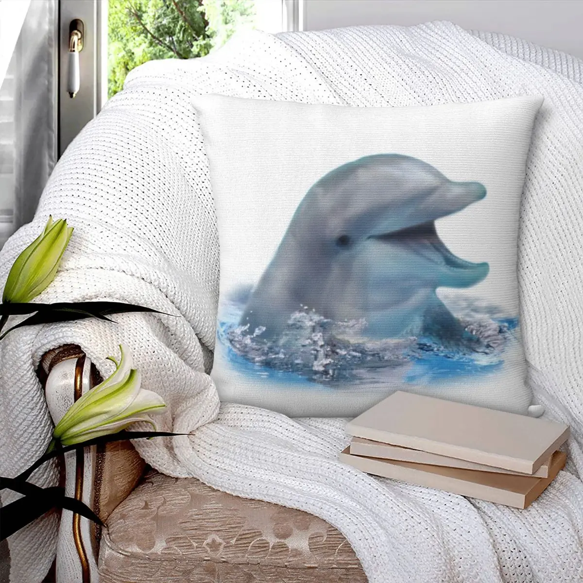 Pillow Cover Happy Dolphin Custom DIY Cushion Cover Laugh Ocean Fish Funny Pillow Case For Sofa Home Decoration Pillowcases