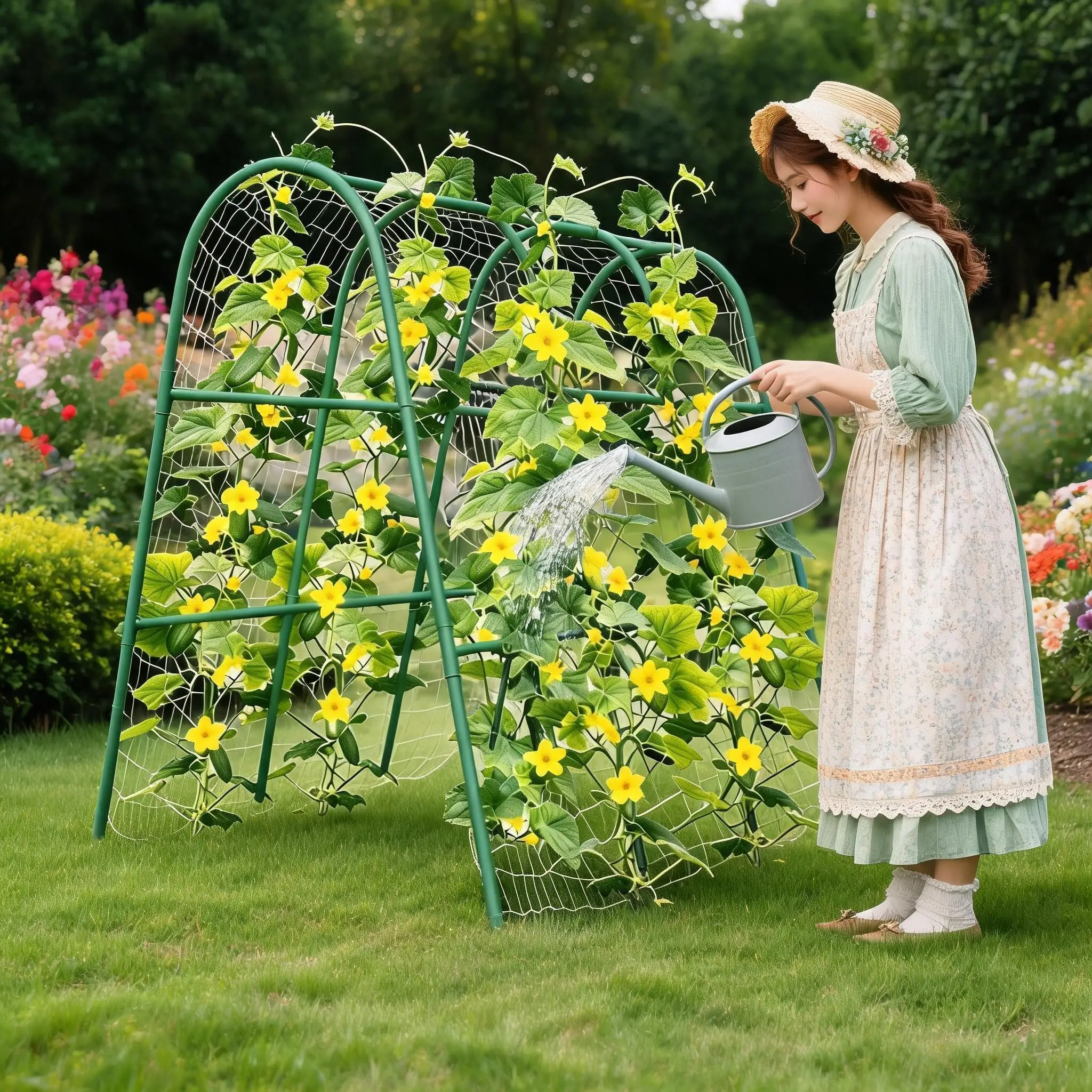 4x5.3FT Garden Arch Trellis for Raised Beds, Heavy Duty Metal u-Shaped Plant Support for Climbing Vegetables, Fruits & Vines, Outdoor Rust-Resistant Vertical Growing Trellis, Green