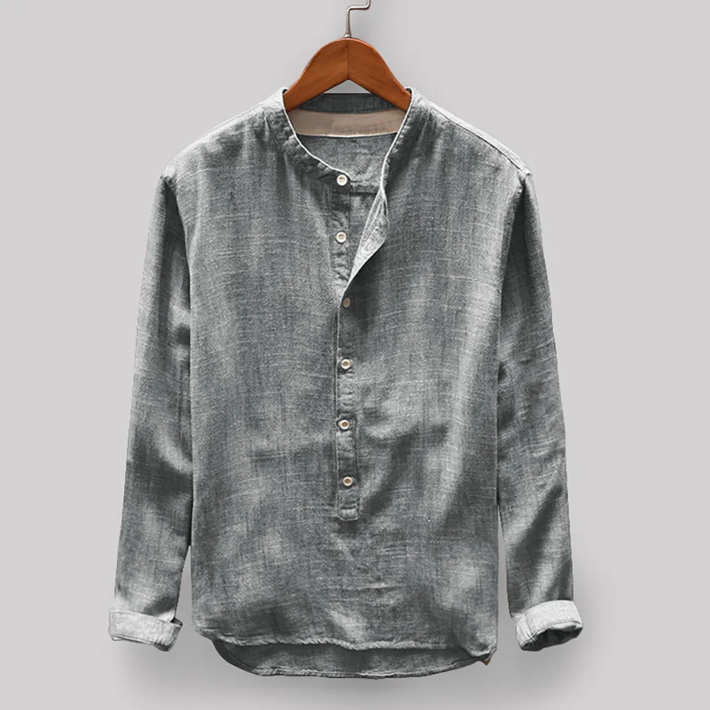 

Men Spring Shirt Single-breasted Stand Collar Cardigan Shirt Long Sleeevs Loose Oversized Mid Length Men Summer Tops With Pocket