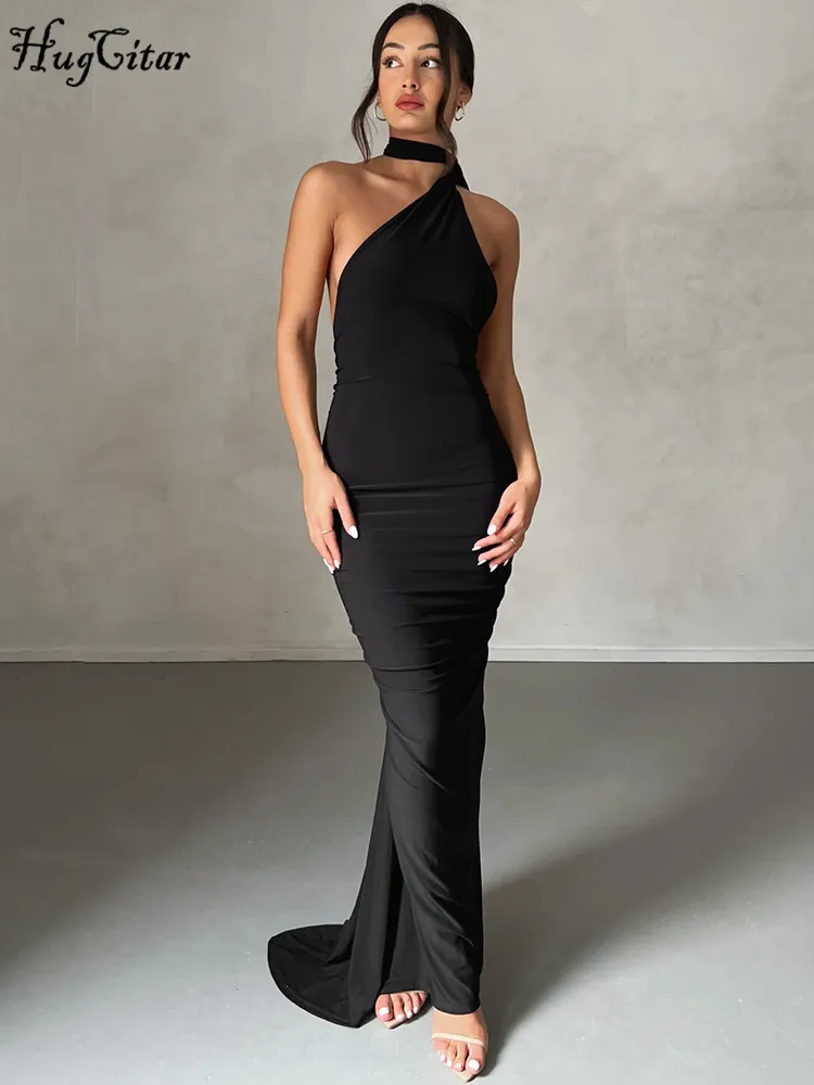 hugcitar backless dress One Shoulder Backless Maxi Dress Women 2025 Y2K Festival