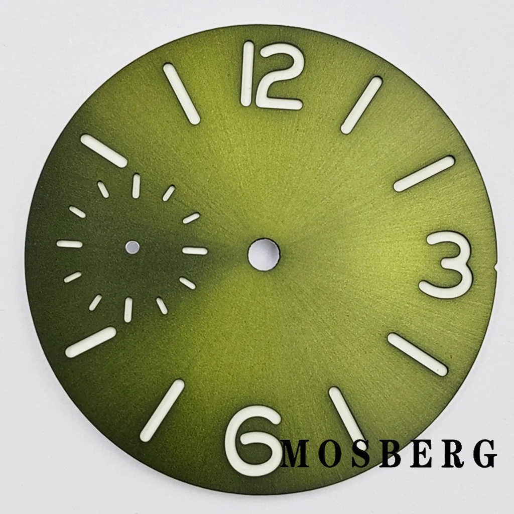 37mm Watch Dial For ETA 6497 Seagull ST36 Green Luminous With Date Window Watch Faces Automatic Movement