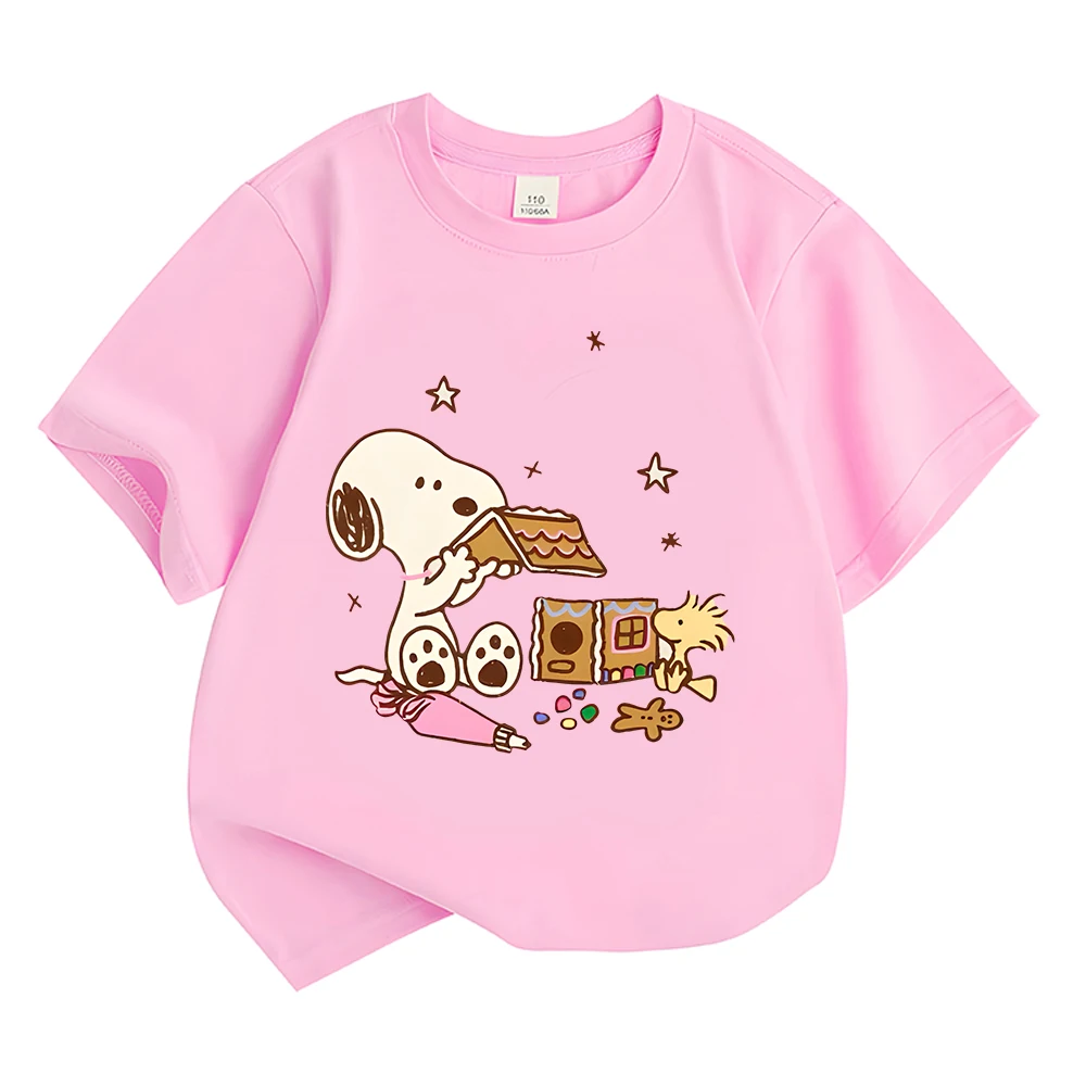 Cartoon Printing Snoopy Kids T-shirts Summer Cute Graphic Print Girls Tee-shirt Casual Short Sleeve Cotton Boys Tshirts Children