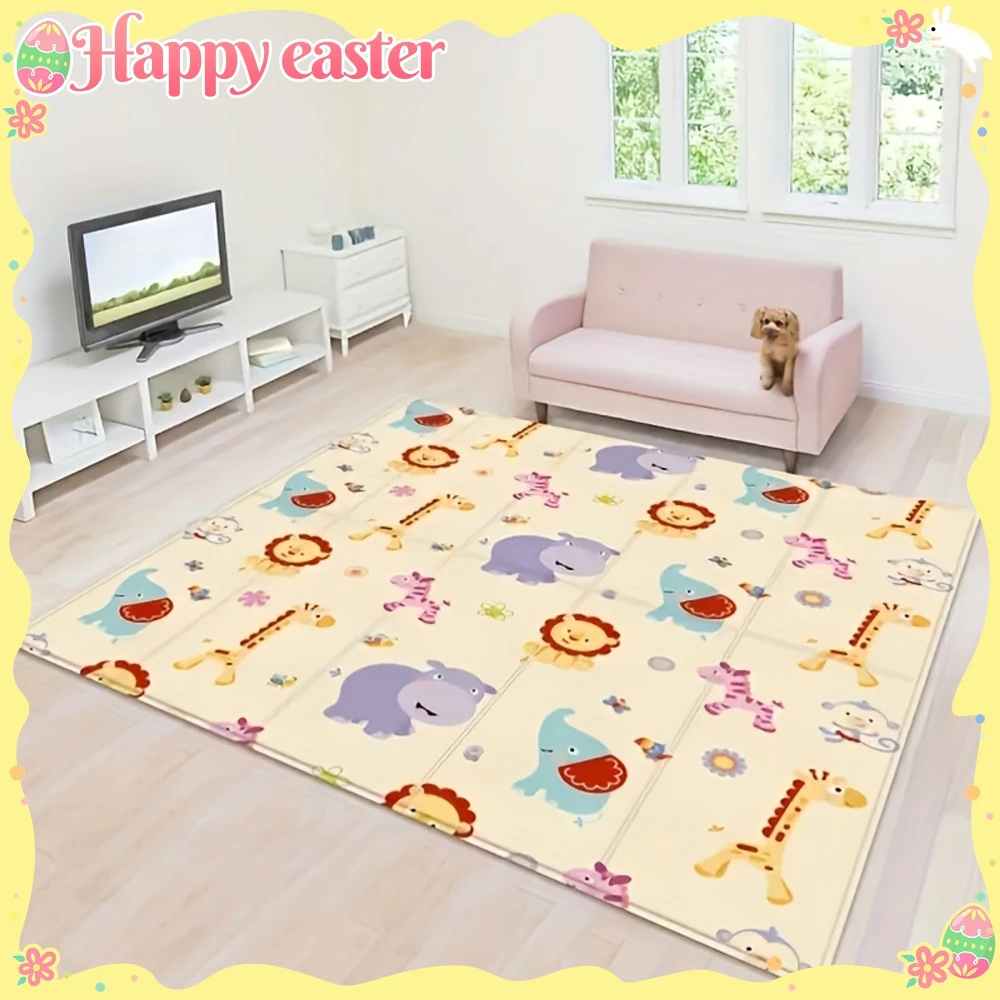 Baby Play Mat Double Sided Foldable Cartoon Pattern Crawling Mat Waterproof Non Slip Indoor Educational Activity Foam Flooring