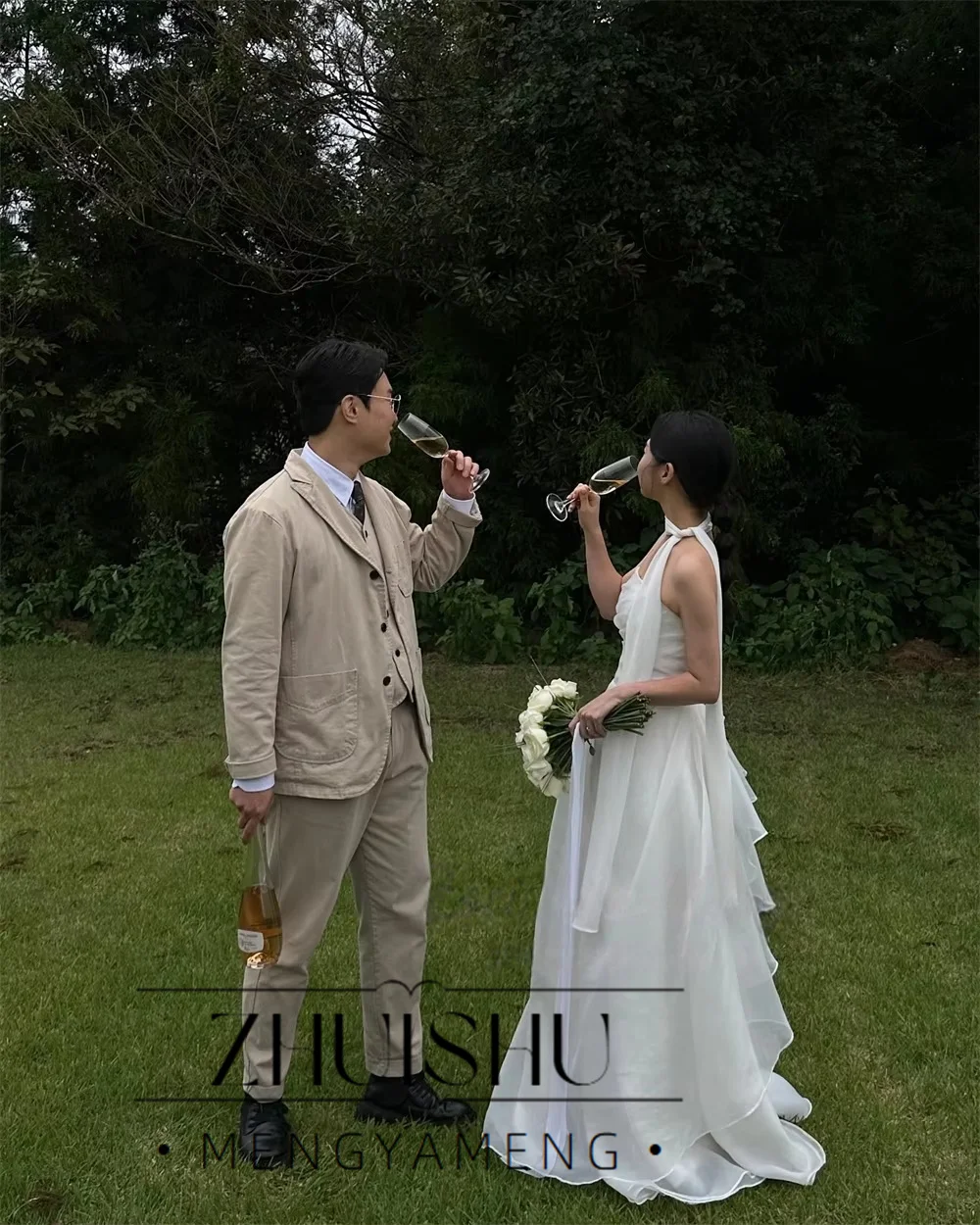 Customized Elegant Evening Dresses Strapless A-line Korea Wedding Reception Dresses Photo Shoot Floor-Length Bridal Gown