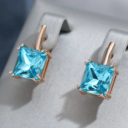 Wbmqda Big Square Sky Blue Stone Drop Earrings For Women 585 Rose Gold Color Fashion Zircon Jewelry Accessories