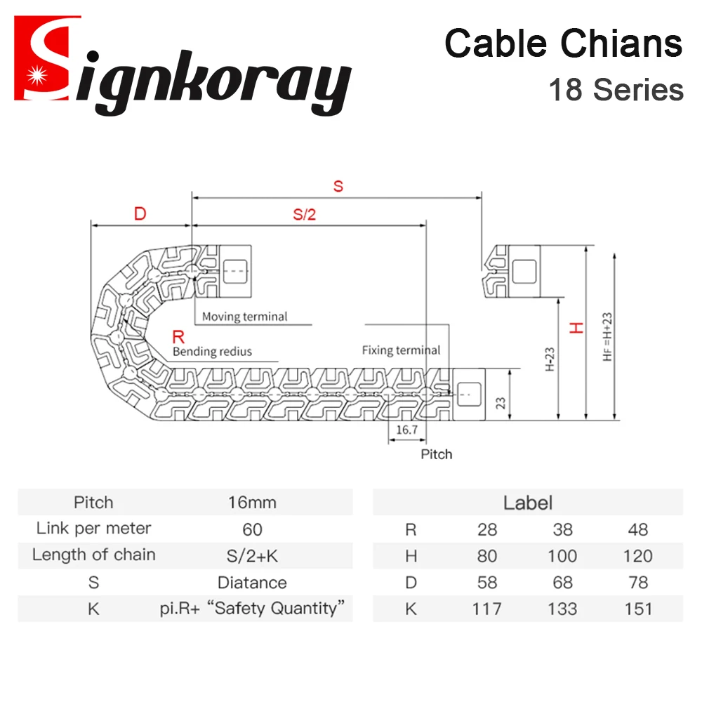 SignkoRay Cable Chain 18 Series High Speed Mute Bridge Open on Both Side Towline Transmission Drag Chain for Co2 Laser Machine