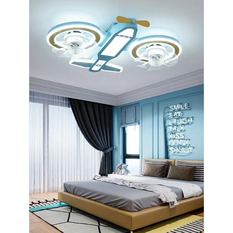 Children's Room Aircraft Light Full Spectrum Led Bedroom Ceiling Light Modern Cartoon Boy Room Fan Lamp Eye-Protection Lamp