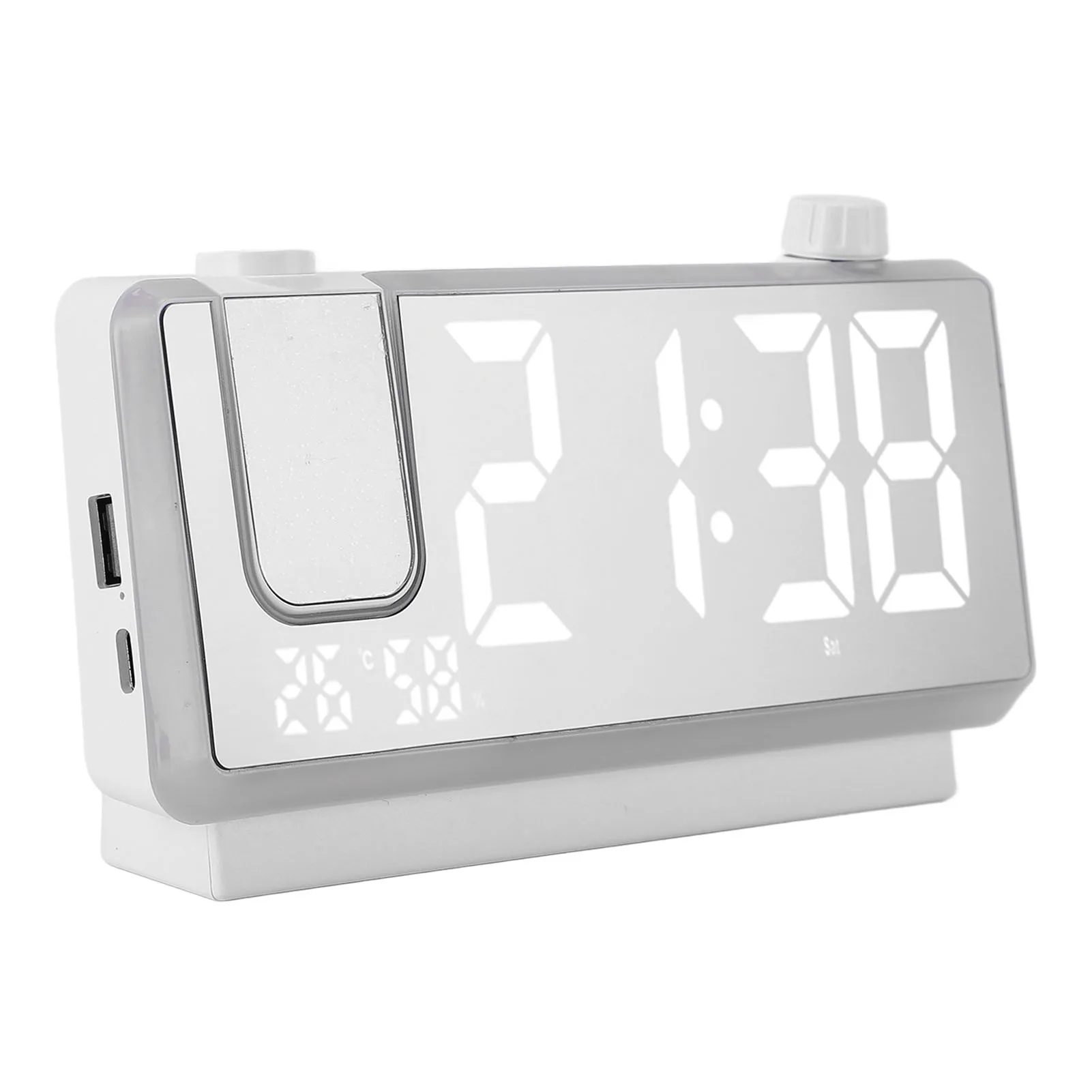 LED Display Projection Alarm Clock Time Projection Plug-In Digital Alarm Clock Adjustable Control Knob RGB Ambient Light