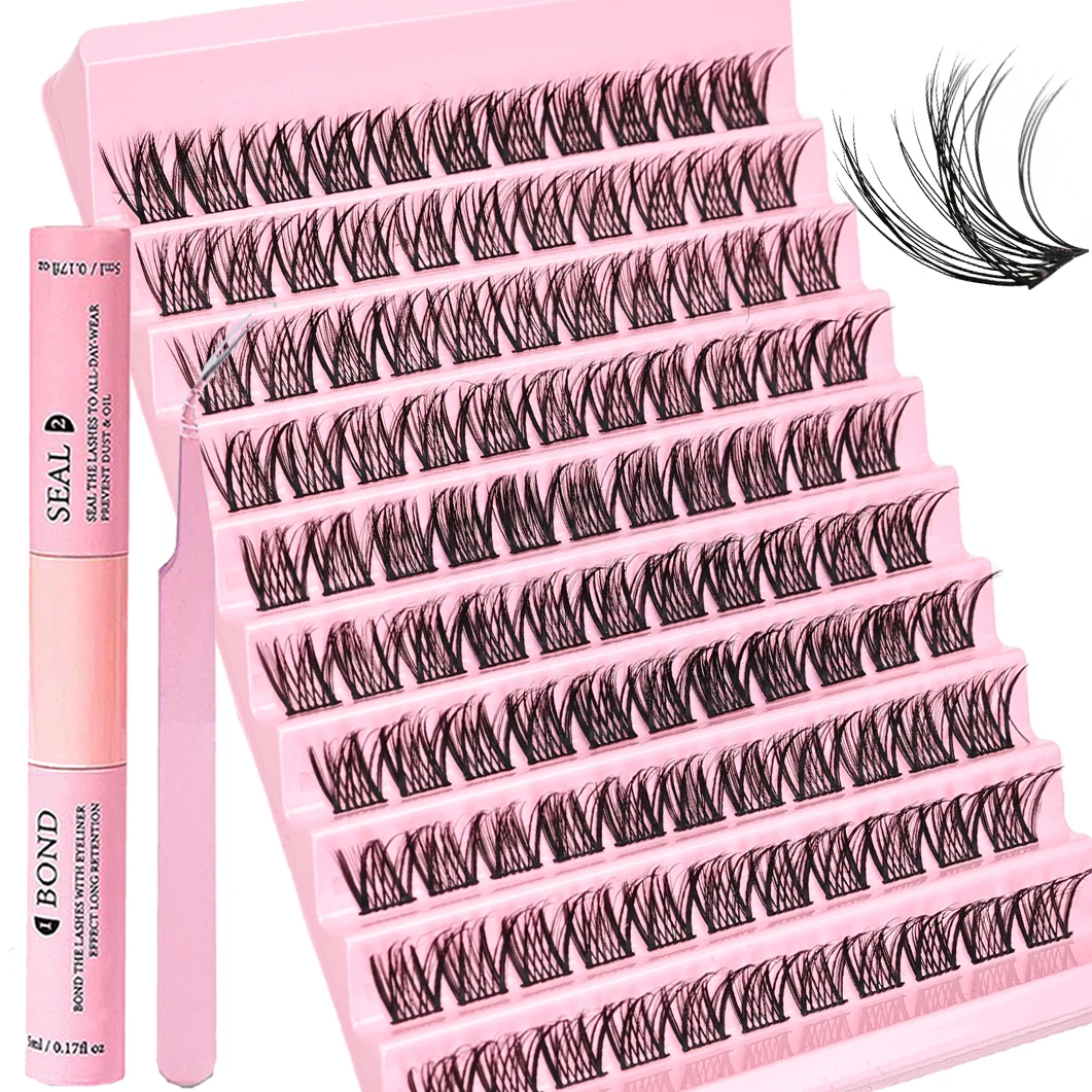 個々のまつげクラスターのセット,8〜16mm, 110個,接着剤とまつげの混合,dカールアプリケーターツール